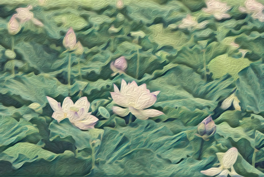 抽象工筆手繪水墨荷花裝飾畫(huà)