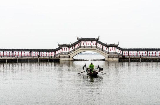 锦溪廊桥 渔船