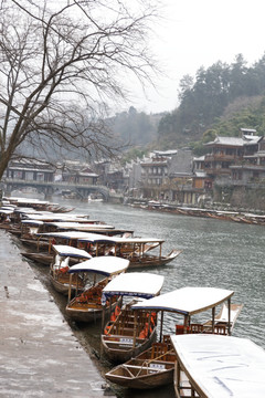 风桥泊船 沱江雪景 魅力凤凰