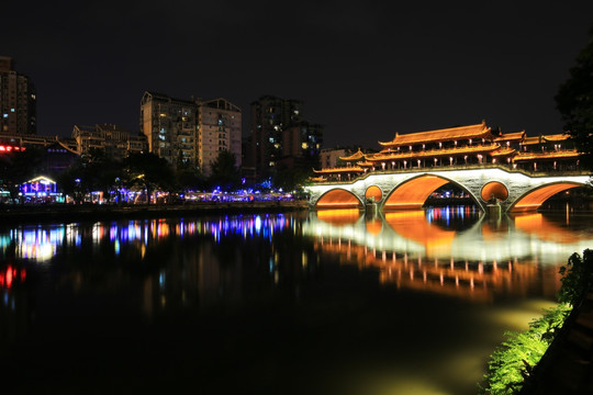 成都九眼桥夜景倒影