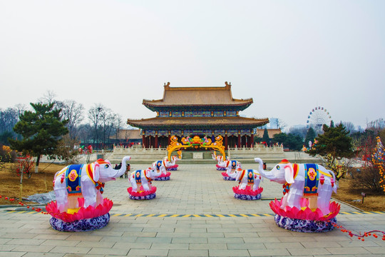 鞍山玉佛寺三洲感应殿与大象