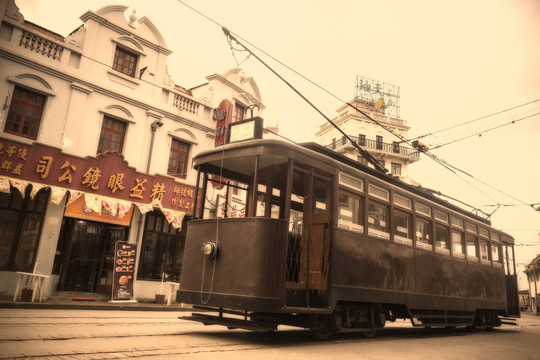 老上海旧式有轨电车