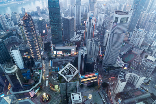 俯瞰重庆城市建筑景观摩天大楼
