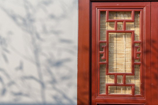 中式园林窗 竹子光影
