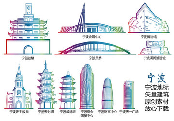 宁波标志建筑矢量大全 宁波地标