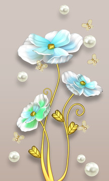 3d浮雕立體珠寶花玄關(guān)背景墻