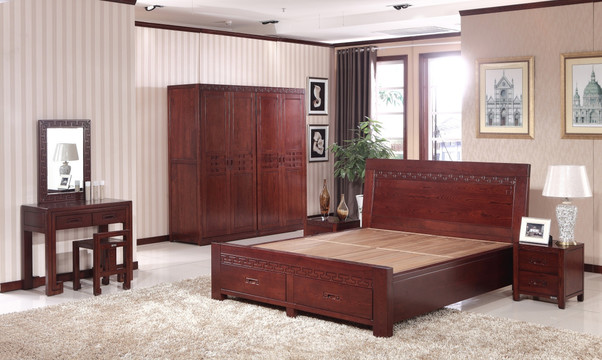 中式卧房 实木衣柜 中式大床