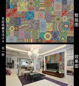 唐卡風(fēng)花磚電視背景墻