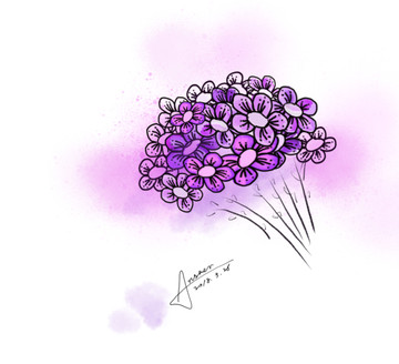 手绘紫色小花束装饰