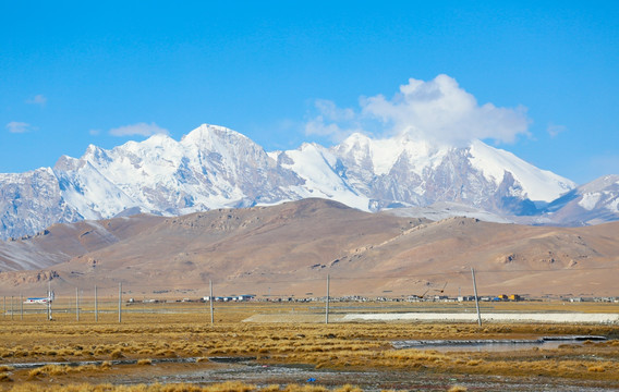 雪山下的湿地