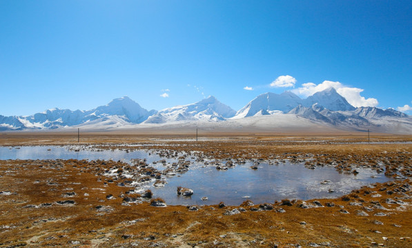 雪山下的湿地