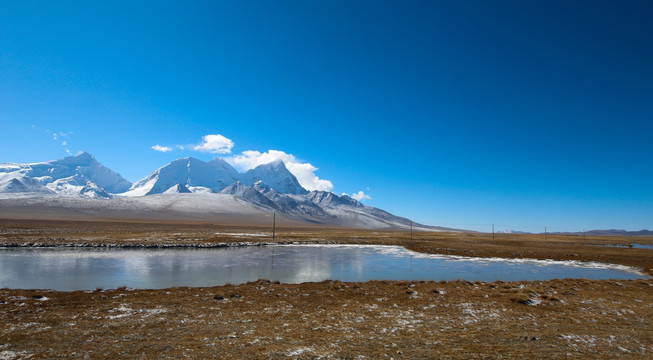 雪山下的湿地