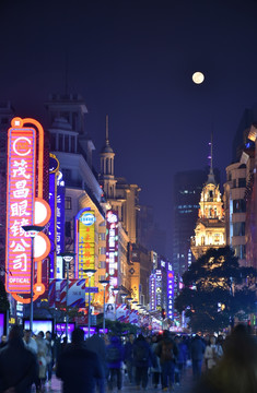 上海夜景 南京路步行街 月夜