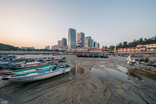 厦门海边渔港黄昏风景