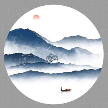 圓形水墨山水畫(huà)