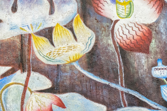 荷花油畫