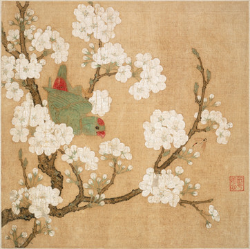 宋 李嵩 梨花鸚鵡圖