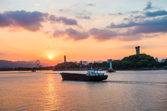 江心屿黄昏夕阳 日落