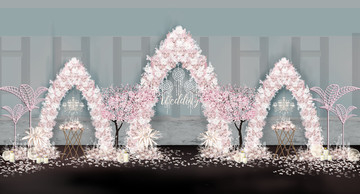 粉色迎賓區(qū)婚禮效果圖