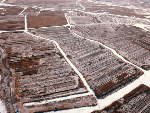 航拍湿地 雪后湿地风光