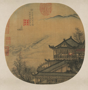 宋 李嵩 月夜看潮圖