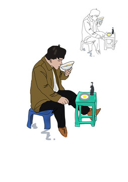 蹲著吃面