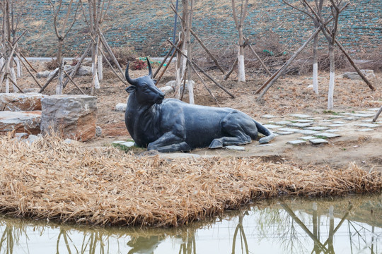 牛 牛的雕塑 黑牛