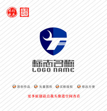 TF字母FT标志牛角盾logo