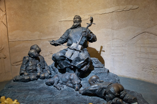 蒙古族老人和孩子 雕塑