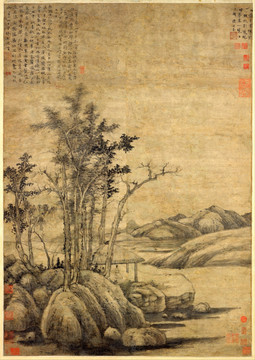 元 倪瓚 秋林野興圖