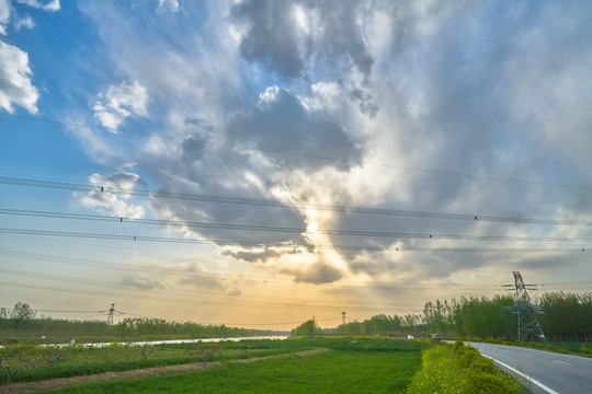 电网 夕阳 高清大画幅