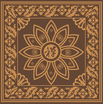 佛家参禅中式毛毯图案