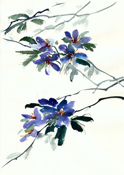 手繪藍(lán)色的花朵