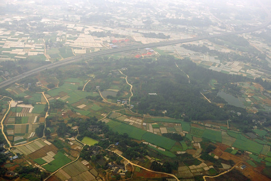 航拍成都平原 鸟瞰成都原野