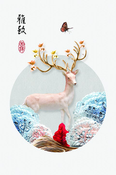 現(xiàn)代簡(jiǎn)約浮雕立體抽象發(fā)財(cái)樹掛畫