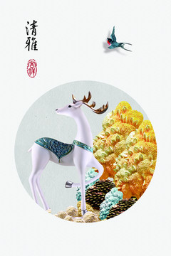 烤瓷浮雕立發(fā)財樹北歐裝飾畫