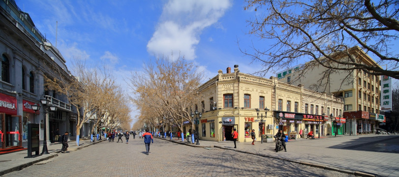 欧式建筑 哈尔滨中央大街全景