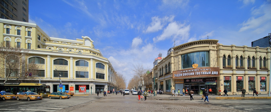 欧式建筑 哈尔滨中央大街全景