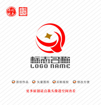 YQ字母QY标志星牛头logo