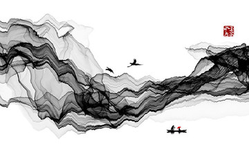 水墨晕染山水画 大写意水墨画