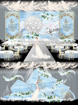 淺藍色清新婚禮背景
