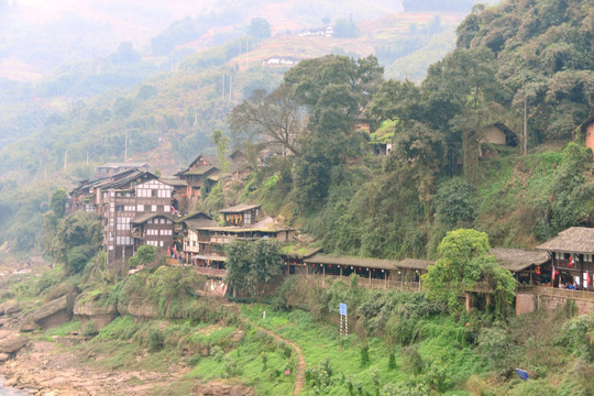 丙安古镇 古镇民居 俯拍远景