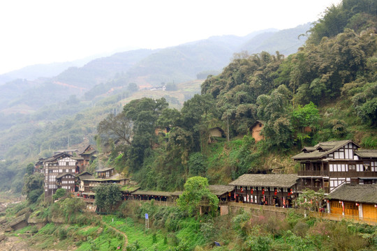 丙安古镇 古镇民居 俯拍远景