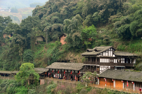 丙安古镇 古镇民居 俯拍远景