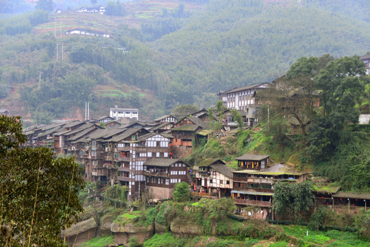 丙安古镇 古镇民居 俯拍远景