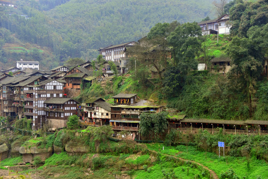 丙安古镇 古镇民居 俯拍远景