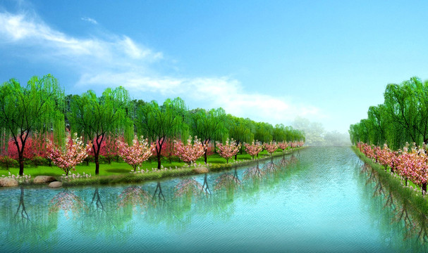 濱水景觀綠化效果圖