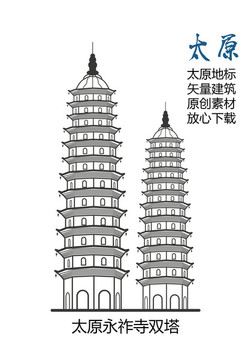 太原地標(biāo) 太原永祚寺雙塔 古塔