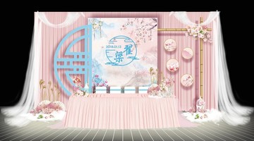 新中式唯美粉色婚禮簽到區(qū)設(shè)計(jì)