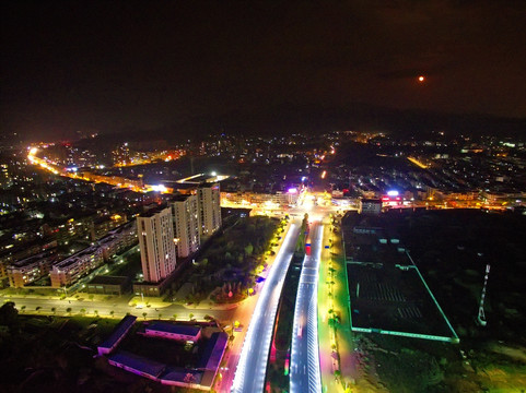 浙江兰溪金角大桥邑厉坛航拍夜景